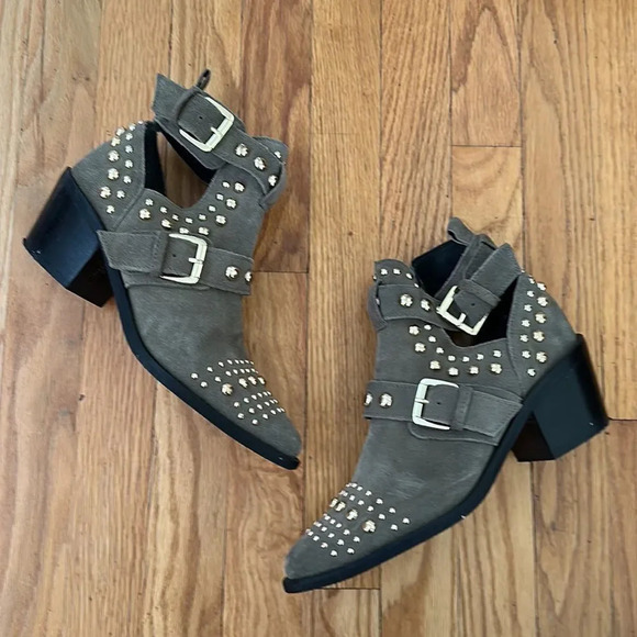 Kurt Geiger Sybil khaki suede studded ankle bootiegreat pre owned condition - Picture 6 of 12